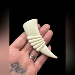 Antique Large Ivory Bone Carved Figural Brooch 3.25”
